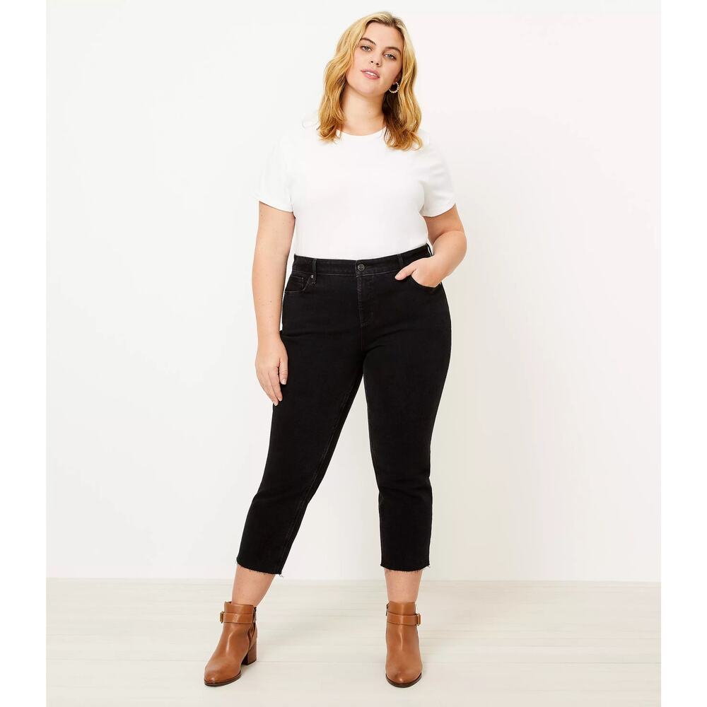 NWT LOFT High‎ Waist Straight Crop Jeans Black 10 / 30 Raw Hem Classic Basic